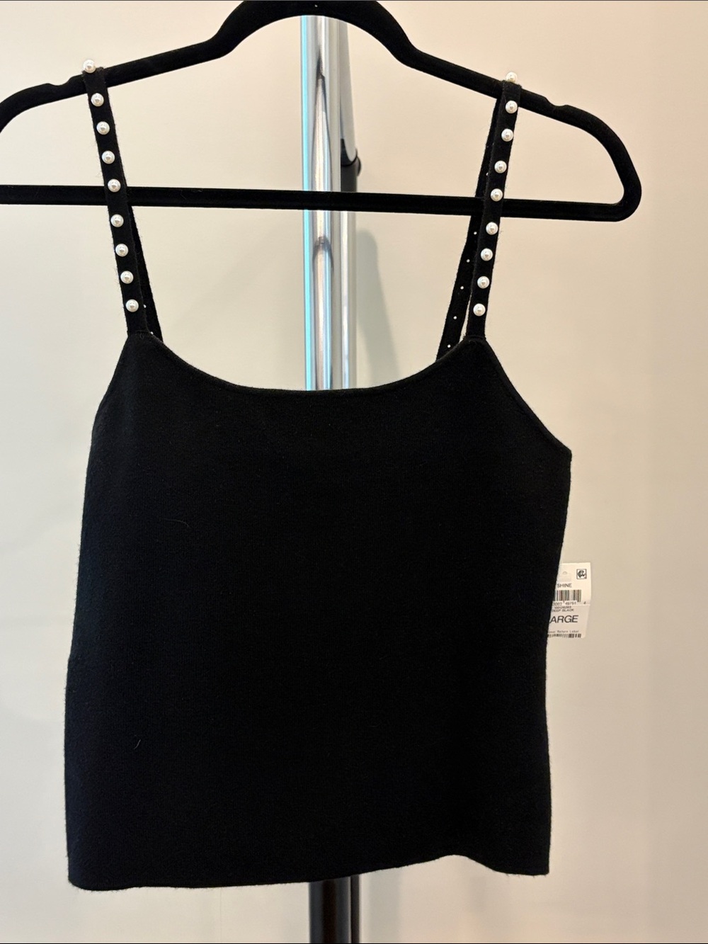 Black Pearl-Accent Knit Sweater Top